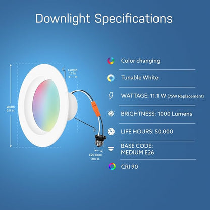 Feit Electric 5/6in Smart Recessed Downlights, 75W Eq, 1000 Lumens