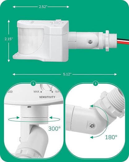 EDISHINE 2 Pack 240° Motion Sensor, Replacement Motion Detector for Outdoor Lights, Adjustable Time & Detection Range Up to 60FT, 3 Modes PIR Motion Sensor for Floodlight, White, UL Listed