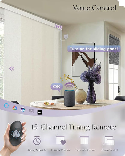 Graywind Motorized Sliding Panels Light Filtering Compatible with Alexa Google Smart Panel Track Blinds Remote Control for Patio Sliding Door (Dimout Linen Beige)