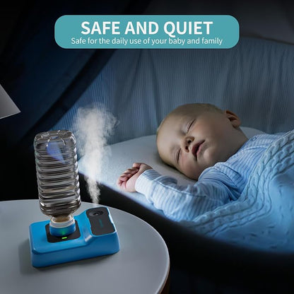 Travel Humidifier, Portable Small Humidifier for Plants, Bedroom, Office, Hotel or Car, Battery Operated Mini Cool Mist Humidifiers, Quiet 23dB, Auto-off, Night Light & BPA-Free, Blue