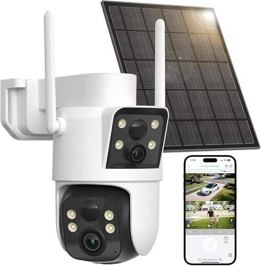 LIWAN Solar Camera Outdoor Wireless, Dual Lens, 2.4GHz WiFi Security Camera