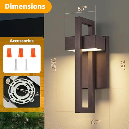 tewei 16.5'' Modern LED Outdoor Wall Sconce, Integrated LED Outdoor Light Fixtures Wall Mount Exterior Lights, Brown Front Porch Outside Lighting for House, Backyard, Warm White 3000K, 1 Pack