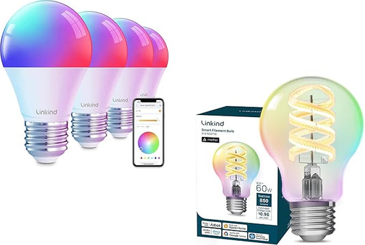 Linkind Smart Light Bulbs A19 4 Pack Matter Smart Edison Bulb A19 1Pack