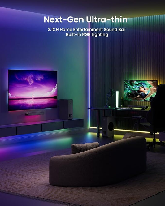 MEREDO Sound Bar for Smart TV 160W 3.1CH PC Gaming Soundbar with Subwoofer RGB Lighting Audio Sync Surround Sound System BT 5.3/HD-ARC/Optical/AUX/USB for Desktop Tablets Consoles Home Cinema