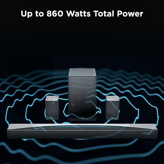 TCL Q85H 7.1.4 Surround Sound Bar with Wireless Subwoofer for Smart TV | Dolby Atmos DTS:X Sound System | 860W Power Bluetooth Home Theater Speaker | App Control & Remote Control | Latest Model