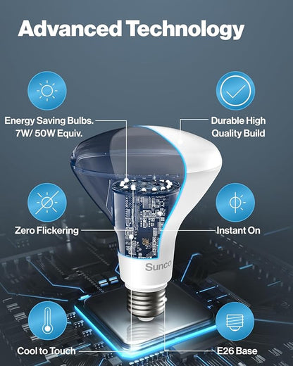 Sunco 10 Pack BR20 LED Bulb Dimmable, Small Recessed Lighting Bulbs, R20 Mini Flood Light Indoor, 550 LM, 7W (50W Equivalent), 6000K Daylight Deluxe, E26 Base, Can Light for Home, Kitchen, Bedroom UL