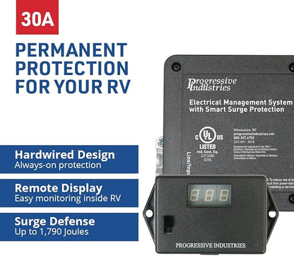 Progressive Industries EMS-HW30C Heavy Duty RV Surge Protector, Black, 30 Amp