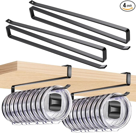 4Pack Tumbler Lid Organizer for Corner Cabinets, Space-Saving Cup Holder, Water Bottle Storage, Kitchen Organization, No Drilling up to 48 Lids(Black, 4pack)