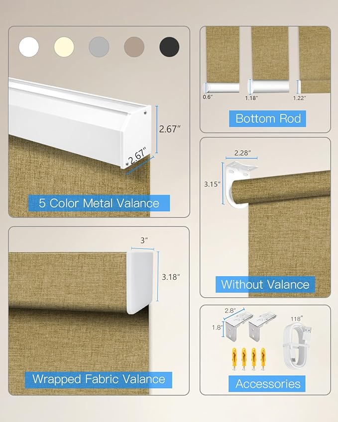 Tokblind Motorized Roller Shade with Remote Control, Blackout Electric Shade for Windows Compatible with Alexa Google via Hub, Rechargeable Smart Window Blind for Home Office (Fabric Dark Coffee)