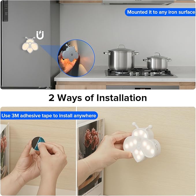 Motion Sensor Stair Lights Indoor - Rechargeable Dimmable RGBW & Warm White Night Light, Magnetic Mount Motion Activated Battery Lamp for Step Hallway Bathroom Cabinet Closet(White, 4 Pack)