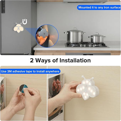 Motion Sensor Stair Lights Indoor - Rechargeable Dimmable RGBW & Warm White Night Light, Magnetic Mount Motion Activated Battery Lamp for Step Hallway Bathroom Cabinet Closet(White, 4 Pack)