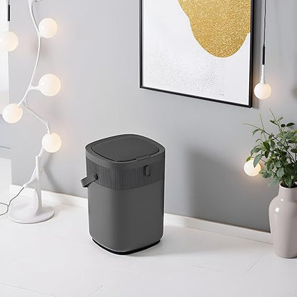 WM-DZT-12-36S Smart Motion Sensor Trash Can, Ultra-Quiet Soft-Close | Long Battery Life | Built-in Bag Storage & Portable PU Handle (Black)