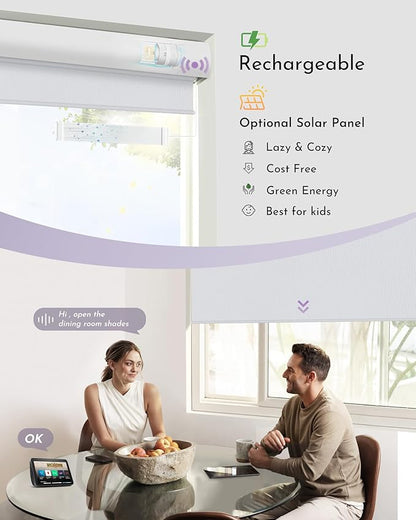 Graywind Motorized Roller Shade Blinds 100% Blackout Shades Cordless Waterproof Remote Control Window Automated Blinds with Valance Custom Size for Smart Home and Office, White