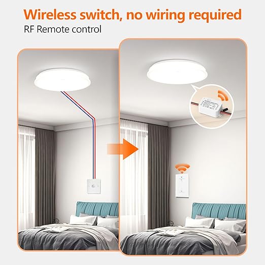 DieseRC AC 110V 120V 220V 240V Wireless Remote Control Light Switch 1500W 1 Channel 433Mhz RF Relay Receiver with 2 Transmitters Keyfob for Lamp Bulb, Easy to Install