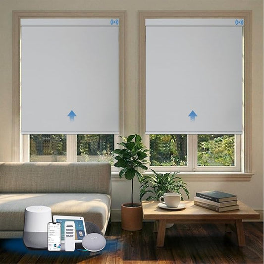 Motorized Blinds with Remote, Blackout Smart Blinds for Windows Automatic Roller Shades Compatible with Alexa, Motorized Shades Customized for Bedroom Home Office (Blackout-Pure White)