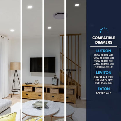 LUXRITE 6 Inch Square LED Recessed Ceiling Light with Junction Box, 18W, 5CCT Selectable 2700K/3000K/3500K/4000K/5000K, 1800LM High Brightness, Dimmable Canless Downlight, Wet Rated, IC Rated, ETL