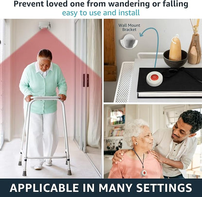 2 Caregiver Pagers with 2 Call Buttons & 1 Motion Sensor for Elderly at Home, Bed Exit Fall Prevention Alarm, Must BE PAIRED to Pager to Function