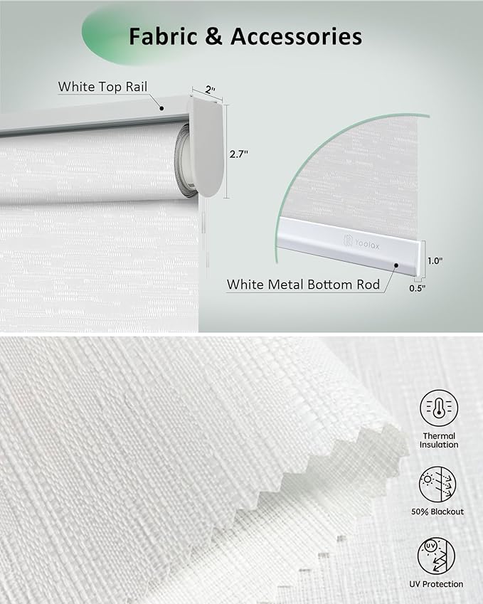 Yoolax Motorized Shades App Control, Light Filtering Automatic Blinds for Indoor Windows, Electric Roller Shades for Bedroom Living Room Office (Soft Jacquard White, 55" W x 72" H)