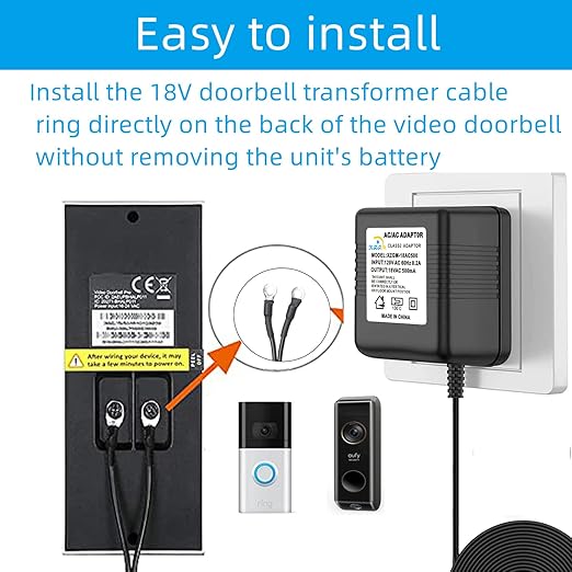 Doorbell Power Adapter 18V500MA Video doorbell Transformer for Ring, Nest, Arlo, Eufy, Wyze Wireless Video doorbell (315 in Cable)