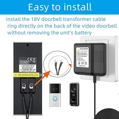 Doorbell Power Adapter 18V500MA Video doorbell Transformer for Ring, Nest, Arlo, Eufy, Wyze Wireless Video doorbell (315 in Cable)