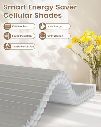 Kincmo Motorized Cellular Shades, Custom Motorized Blinds with Remote, Cordless Smart Electric Honeycomb Blinds Work with Apple HomeKit, Alexa, Google (100%-Blackout-Double-Cell Grey)