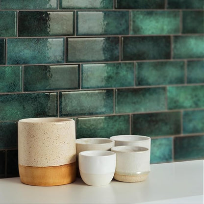 Smart Tiles Peel and Stick backsplash, Subway Teal Green, 11.55"x8.38" | Pack of 5 (2.8 sq ft), Glossy, Heat/Moisture Resistant, Low VOC, Kitchen/Bathroom, Renter Friendly, Made in Canada