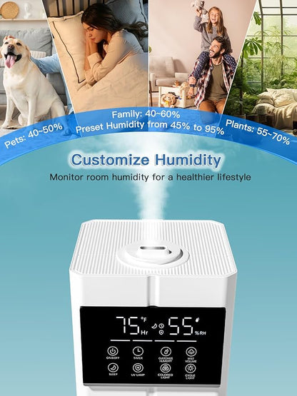 9L/2.4Gal Cool Mist Humidifier, Top Fill Quiet Ultrasonic Humidifiers for Bedroom, Covers 550ft², 60H Runtime, 24H Timer, 7 Colors Light, 4 Mist Modes Humidifier Large Room, Home, Office, White