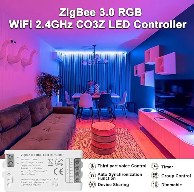 ZigBee 3.0 LED Controller C03Z RGB LED Strip Bulb Dimmer Compatible with Echo Plus Home-kit Zigbee Hub Bridge Required DC5-24V for LED Strip Lights