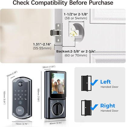 Video Smart Lock S398, 4-in-1 Camera + Video Doorbell + Fingerprint Keyless Door Lock + Indoor Display Monitor, Smart WiFi Deadbolt, App Remote Control, Easy Installation, Chime Included- 2026 Upgrade