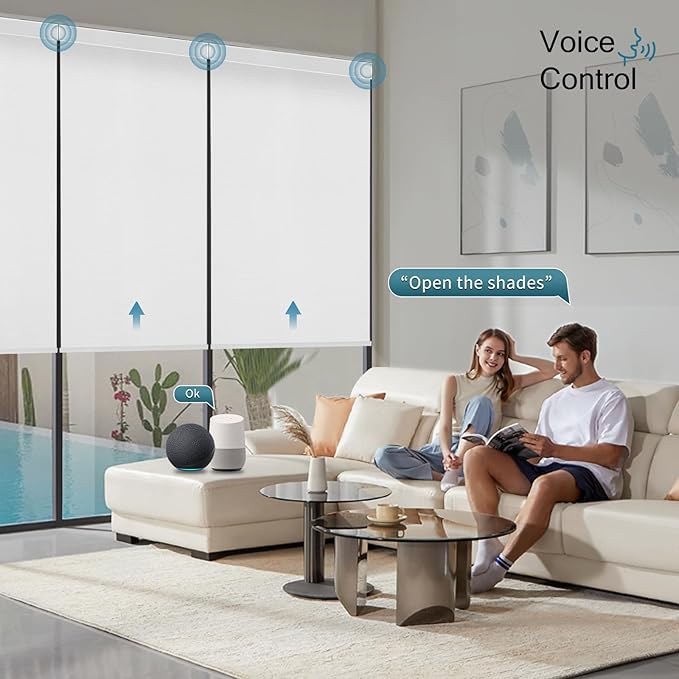 Motorized Blind,Work with Homekit Thread-Enabled, 100% Blackout Smart Shades with Remote Control, Electric Roller Shade, Custom Size,Classic White
