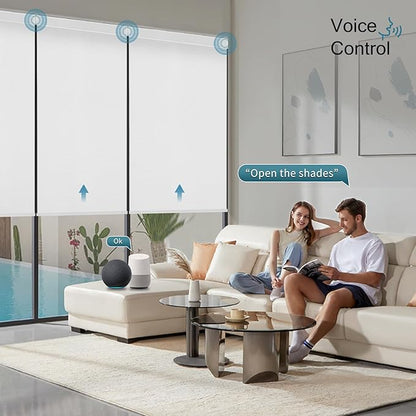 Motorized Blind,Work with Homekit Thread-Enabled, 100% Blackout Smart Shades with Remote Control, Electric Roller Shade, Custom Size,Classic White