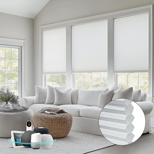 Bringnox Smart Motorized Cellular Shades,with Google Home and Alexa Via HUB,and Customized(Filtering White-101, Light Filtering)