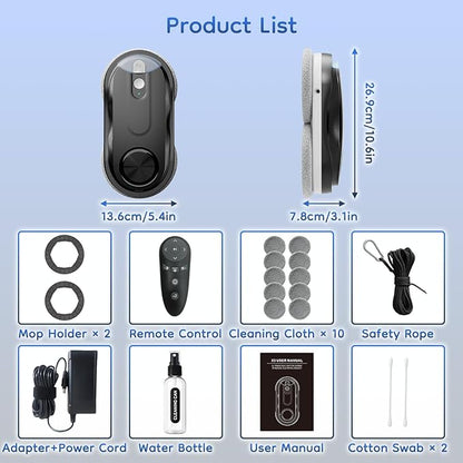 KKI Window Cleaning Robot, Automatic Window Cleaner Robot, Dual Spray, Max 3200Pa, AI Path Planning & Edge Detection, Remote Control for High-Rise Windows, Glass,Door,10xCloths, X3