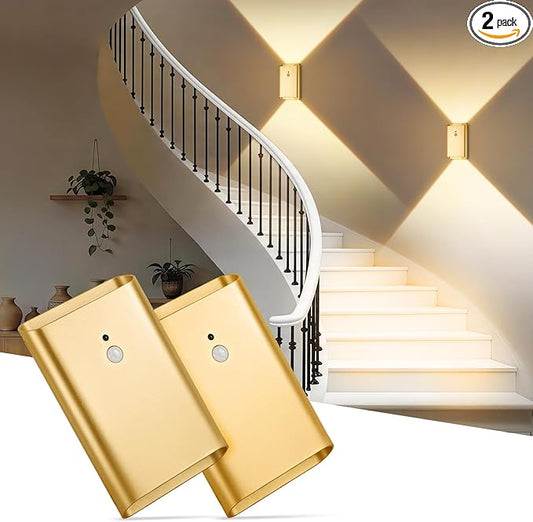 Wireless Adhesive Motion Sensor Wall Light with Remote, 6000mAh Battery Operated 300LM 3CCT Dimmable & Timer - Cordless Wall Sconce for Stair Hallway Bedroom Closet Gold for Renters Elderly Pet Owners