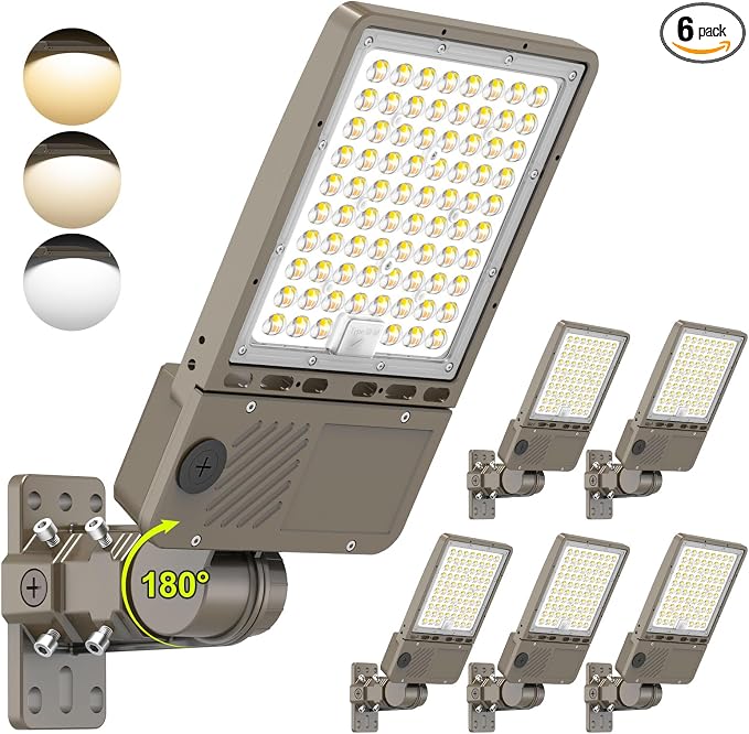 6 Pack 480V LED Parking Lot Light 150W/120W/90W, 3000K 4000K 5000K Adjustable 22500LM 0-10V Dimmable with Photocell, ETL Listed Shoebox Pole Lights Arm & Slip Fitter Mount, AC277-480V