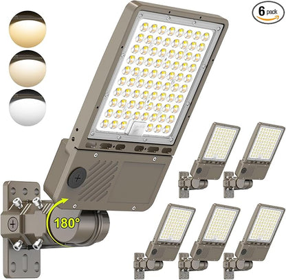 6 Pack 480V LED Parking Lot Light 150W/120W/90W, 3000K 4000K 5000K Adjustable 22500LM 0-10V Dimmable with Photocell, ETL Listed Shoebox Pole Lights Arm & Slip Fitter Mount, AC277-480V