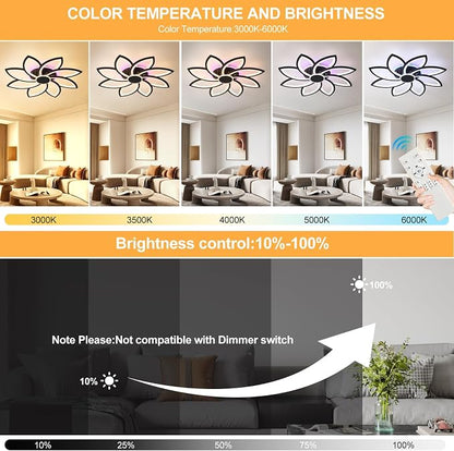 70W Flower LED Ceiling Light, 8-Petal Flush Mount with Remote | RGB Ambient Backlight Ceiling Lamp, Dimmable 3000K-6000K, 4200LM Remote Light with Memory for Living Room Bedroom Game Room