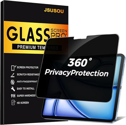 360° 4 Way Privacy Screen Protector for iPad Air 11 Inch M3 M2 (7th/ 6th Generation, 2025/2024), 360 Degree Anti-Spy Tempered Glass Film for iPad Air 11, Touch Sensitive, Case Friendly, 1 Pack