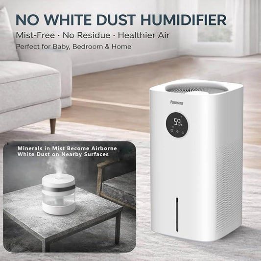 Powerscale MF6 Smart Evaporative Humidifiers for Bedroom, 1.8 Gal Top-Fill, Up to 700mL/h Mist-Free Output, WiFi Smart Touchscreen Control, Auto Filter Dry, Electrolysis Self-Clean, Quiet Sleep Mode