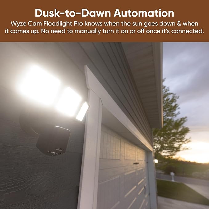 WYZE Floodlight Camera Pro, 3000-Lumen LEDs, 180° Wide View, 2K HD Outdoor Security Camera, Motion Detection, 105dB Siren, Cloud & Local Storage, Color Night Vision, Wired (Renewed)