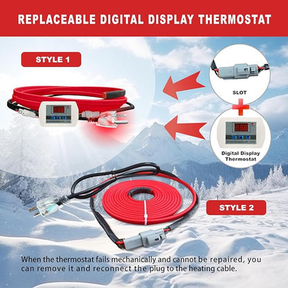 OEBLD Heat Tape for Water Pipes 9FT, Replaceable Smart Thermostat for Pipe Freeze Protection, Self-Regulating Roof Deicing Cable for Metal and Plastic Home Pipes, 110-120V