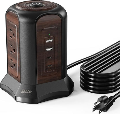 SUPERDANNY Power Strip Tower Surge Protector, 10 Ft Extension Cord with Multiple Outlets, 9 Outlets, 4 USB Ports (2 USB C), 1080 Joules, 3-Prong, Grounded, Desktop Charging Station for Home, Office