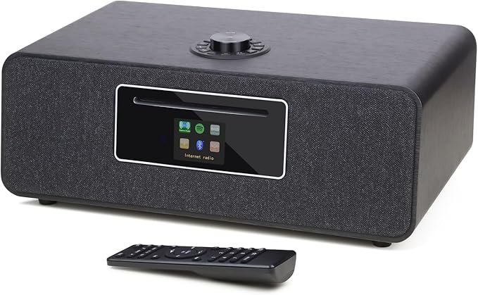 MS5 Upgrade Premium Internet Radio,Spotify HiFi,Bluetooth Stereo System for Home with CD Player,FM Radio, Acoustic Wood Cabinet,AUX & USB Input,50 Presets, OKTIV APP & Remote Control- Black Oak