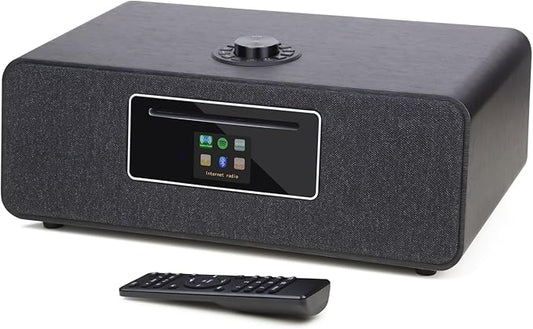MS5 Upgrade Premium Internet Radio,Spotify HiFi,Bluetooth Stereo System for Home with CD Player,FM Radio, Acoustic Wood Cabinet,AUX & USB Input,50 Presets, OKTIV APP & Remote Control- Black Oak
