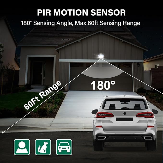 Motion Sensor, 180-Degree Replacement Motion Detector, Adjustable Time & Detection Sensitiity Up to 60 Feet Range, 3 Working Modes Pir Motion Sensor for Security Floodlight, Black, UL Listed