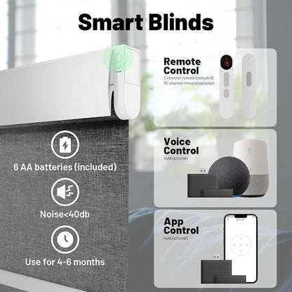 Motorized Blinds with Remote, Blackout No Drill Cordless Smart Roller Shades, Automatic Blinds for Windows, Grey,34.25" W x 72" H