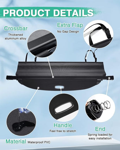 Powerty Retractable Cargo Cover for 2016-2020 Kia Sorento, Canvas Texture Trunk Cover Privacy Screen Rear Security Shade for Sorento Accessories (with Extented Cover)