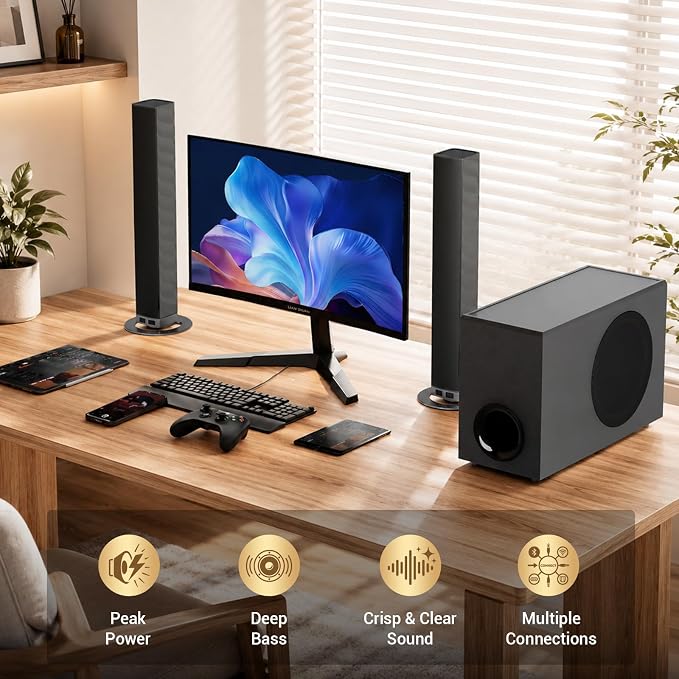 Sound Bar with Subwoofer,120W Sound Bar Bluetooth 5.3 Soundbar Surround Sound System, Detachable Home Theater Speaker with ARC/Optical/AUX Connection, Remote Control for TV/PC/Projector
