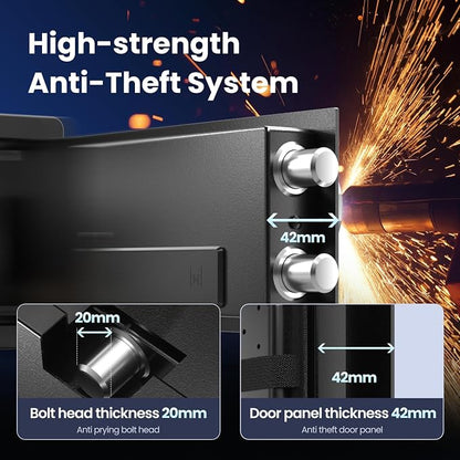 Grimtron 22LB Biometric Dorm Safe with Fingerprint Lock, 3-8 Digit PIN | 1.13 cu.ft. Safe with Silent Mode & LED & Backlit Keypad , 6.7M Combinations, Metal Knob, Removable Shelf & Easy Installation