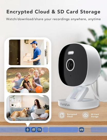 2K Wired Security Camera, Indoor/Outdoor for Home, Pet, Baby, Nanny, IP65 Waterproof Color Night Vision, White Light & Siren, Recording, Motion Detection, Works with Alexa,Plug in, White-4P